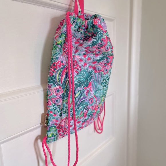 LILLY PULITZER Quilted String Backpack - Banana Multi Pattern - New